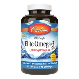 Carlson Labs Wild Caught Elite Omega-3, 1600mg, Omega 3s, Gels macios, 90 contagem