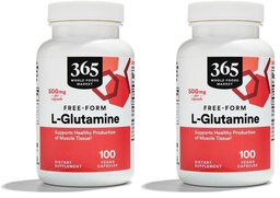 Mercado inteiro de alimentos, L Glutamina 500Mg Veggie Caps, 100 Contagem (Pacote de 2)