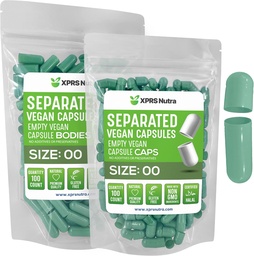 XPRS Nutra Vegan Tamanho 00 Cápsulas Separadas - 100 Count Premium Cápsulas Vazias Separadas em Sacos - 00 Comprimidos Vazios para Preenchimento Suplemento DIY (Sage Green)