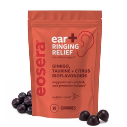 Ear+ Ringing Relief Gummies - 30 Count - Huckleberry Flavor | Daily Ear Health and Ringing Relief Support Supplement with Ginkgo, Taurine, and Citrus Bioflavonoids