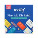 Welly First Aid Kit Refill Carton | Includes Individual Bandages, Cleansing Wipes, Antibiotic Packets, Burn Gel, Hydrocortisone Cream, and Bug Bite Relief Patches | 100 ct
