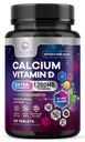 Cálcio 1200 mg por serviço com Vitamina D3 - Suplemento de Saúde Óssea, Suplemento de Vitamina D & Cálcio para Mulheres e Homens - Apoio Ósseo, Dentes e Imune, Comprimidos de Cálcio da Natureza, Engarrafados EUA - 60 Comprimidos