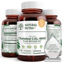 Natural Nutra quelated cálcio Magnésio 1000/500 mg Suplementos Plus Betaine HCL - Quelated Cal Mag melhora a densidade óssea, suporta músculo, dentes, Cardiovascular & Nerve Saúde, 100 Tablets Vegan