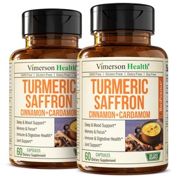 Suplementos de açafrão – 89mg Extrato de açafrão e 1000mg Mistura Tumérica – Suplemento de açafrão com canela de ceilão e cardamomomo para humor, memória e saúde ocular – Suplementos conjuntos para mulheres e homens – 2 Pack