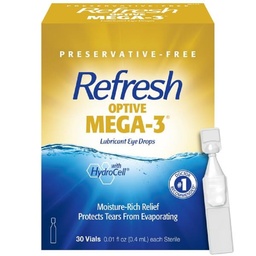 Atualizar Optive Mega-3 Lubrificantes gotas de olho para olhos secos, sem conservantes, 0,01 Fl Oz recipientes de uso único, 30 contagem