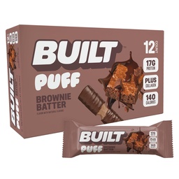 Bar construído, Puff Protein Bars, Brownie Batter Puff, 17g Snacks Protein, On-The-Go Bars, Apenas 140 calorias, 6g Açúcar, Colágeno, Gluten Free, 12 Count