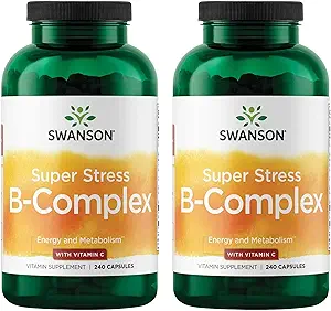 Swanson Super Stress B-Complexo - Suplemento Vitamina para Relaxamento e Metabolismo Saudável - Fórmula para Níveis de Energia Saudável - (240 Cápsulas) (2 Embalagem)