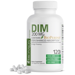 Bronson DIM Supplement 200 MG Diindolymetano com BioPerine para Absorção Melhorada, Metabolismo de Estrogênio & Mantém Níveis de Hormônio Equilibrado, 120 Cápsulas Vegetarianas