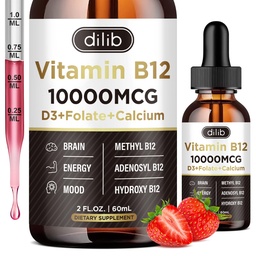 Vitamina B12 Drops líquidos Sublingual 10000 mcg, Triplo Suplemento Complexo B-12, Metil & Metilcobalamina Mistura para Mulheres e Homens, Mood & Energy Booster, Metilated B 12 para Metabolismo e Apoio à Saúde