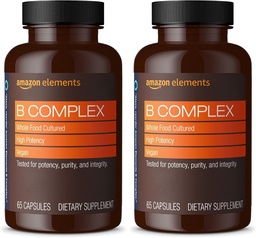 Elementos B Complexo, Alta potência, 83% inteiro alimento cultivado, Suporta metabolismo energético imunológico e normal, Vegan, 65 Cápsulas, 2 Month Supply (Packaging May Vary) (Pacote de 2)