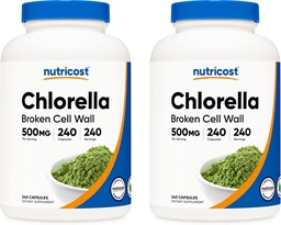 Cápsulas de chlorela de nutricosto (2 frascos) 500mg, 240 cápsulas por frasco