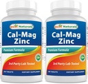 2 Embalagens - Melhor Natural Zinco de Magnésio de Cálcio - 180 Comprimidos - Complexo Mineral Cal Mag Mag Essential (Total 360 Comprimidos)
