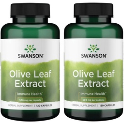 Swanson Olive Leaf Extract Cápsulas com 20% de Oleuropein - (120 Cápsulas, 500mg cada) 2 Garrafas