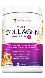 Multi colagénio Peptídeos Pó para Mulheres - Pó de colagénio aromatizado hidrolisado para Mulheres com Tipos I II III V & X Vitamina C & Ácido Hialurónico para Pele e unhas do cabelo (Mango de pêssego) - 30 Servings