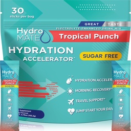 Pacotes de hidratação sem açúcar de pó de eletrólito Tropical Punch HydroMATE 30 Sticks