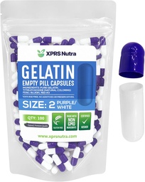 XPRS Nutra Tamanho 2 Cápsulas vazias - 100 Conde Cápsulas de Gelatina Vazias - Comprimidos DIY Cápsula Preenchimento - Pure Bovine Pill Gel Caps para Do-It-Yourself Suplementos (Purple/White)