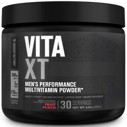 Fábrica Jacked Vita XT desempenho pó de vitamina - pó de multivitamina diária para homens com KSM-66 Ashwagandha, Fibra Prebiótica, Vitamina A, C, D, K, B6, B12, & More - Fruit Punch, 30Sv