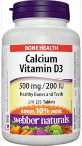 Webber Naturals Carbonato de cálcio 500mg com vitamina D3 200iu, 275 Tabs Pacote de Bônus