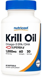 Nutricost Krill Oil 1000mg, 60 Softgels - Omega-3 EPA-DHA Krill Oil Supplement, com Superbakrill