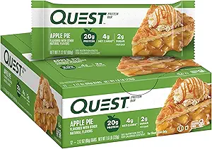 Quest Nutrition Apple Pie Protein Bar, 20g de proteína, 4g de carboidratos líquidos, 2g de açúcar, Sem glúten, Keto Friendly, 12 contagem