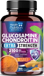 Glucosamina Condroitin 2100mg - 3X Suplemento de suporte conjunto de força com HSH, Sulfato de Glucosamina, Açafrão, Boswellia, Quercetina para Cartilagem, Flexibilidade e Mobilidade, Engarrafado nos EUA, 180 Cápsulas
