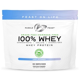 Músculo Festa 100% grama alimentado Whey Protein Powder, Tudo Natural Hormone Livre Paure Erguido Whey Protein Powder para Mulheres e Homens- Whey Concentrado, Isolado e Hidrolisado Proteína Pó Mistura- Unflavored, 2lb