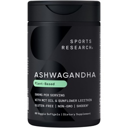 Sports Research® Ashwagandha Softgels com óleo de coco MCT - Adaptogen natural feito com Shoden® Ashwa para relaxar, calma e apoio ao sono - Gluten Free & Vegan Friendly - 60 Contagem