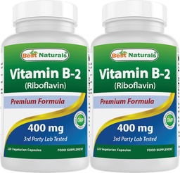 Melhores Natural Vitamina B2 (Riboflavina) 400mg - Alívio de Enxaqueca - Cápsulas Veggie - Precursor de Conezyme - 120 contagem (120 contagem de 2)