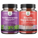 Pacote de Perienopausa Suplemento para Mulheres - Multibenefício Relief Menopause para Mulheres 120ct e Pílulas de Biotina Pura para Mulheres Homens - Stop Perda de Cabelo Afinamento Suplemento Natural para Brilhante Espessura Crescimento de Cabelo
