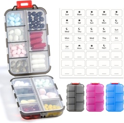 3 Pack 14 GRIDS caixa de organizador de pílulas de viagem com rótulos - Kit de caso de medicina de viagem - Pocket Daily Pharmacy Container - Dispensador Titular de medicamentos de viagem para armazenamento de suplemento de vitamina de óleo de peixe - Limpar