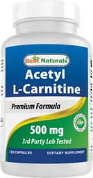 Best Naturals Acetil L-Carnitina (ALCAR) 500mg, 120 Cápsulas, 120 Servings - Non-GMO and Gluten Free, 1 Cápsula por Serving