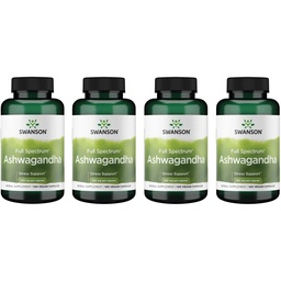 Swanson Ashwagandha Powder Supplement - com Ashwagandha Root para promover alívio de estresse e energia - Suplemento ayurvédico para bem-estar natural (100 cápsulas, 450mg cada) 4 Pack