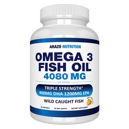 Arazo Nutrition Wild Caught Omega 3 Fish Oil – 90 Gels macios – 4.080mg High EPA 1200mg DHA 900mg Limão sabor arrotos Softgels
