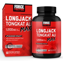 Fator de força Longjack Tongkat Ali Max para homens, resistência masculina e suplemento de vitalidade feito com Tongkat Ali Extract e ingredientes naturais chave para Absorção Superior, 1200mg, 60 cápsulas