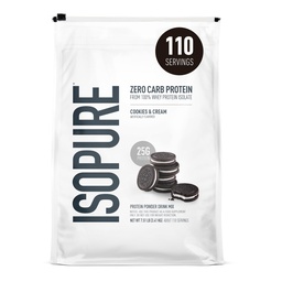 Isopure Zero Carb 100% Puro Whey Isolate Protein Powder, Lactose Free, Gluten Free, com vitaminas, biscoitos e creme, 25g Protein Per Serving, 7,5 Lbs, 110 Servings (Packaging May Vary)