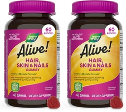O Caminho da Natureza Vivo! Cabelo, pele e unhas Gummies, Fórmula de Beleza Avançada*, com Biotina e Colágeno, Morangueiro Flavored, 60 Gummies (Packaging May Vary) (Pack of 2)