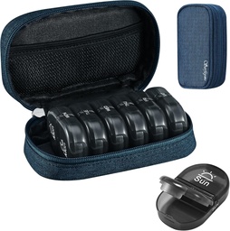 Serfeymi Organizador de pílulas de viagem semanal 2 vezes um dia AM PM atualizado caixa de pílulas preta 7 dia com caixa de pílulas de lona portátil Zipper, Medicina Organizador de pílulas, vitaminas, suplementos, óleo de peixe - Azul 01