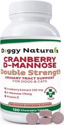 Cranberry D-Mannose para cães e gatos Urinário Trato Infecção Suporte Prevene e elimina ITU, Bexiga Infecção Suporte Rim, Antioxidante (Dupla dosagem Tablet, 120 Contagem)