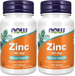 Now Foods Supplements, Zinco (Gluconato de Zinco) 50 mg, Suporta Funções de Enzima*, Suporte Imune*, 100 Comprimidos (Pacote de 2)