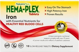 NaturesPlus Hema-Plex Iron - 10 Lentamente-Release Tablets - 85 mg Quelated Iron - Saúde total do sangue - com vitamina C & Bioflavonóides - Vegan, Gluten Free - 10 Servings