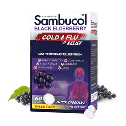 Sambucol Comprimidos frios e de alívio da gripe - Medicina fria homeopática, remédio frio para adultos, Black Elderberry para resfriados, Zinc Cold Remedy - 60 Contagem
