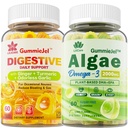 LILICARE Sugar Free Omega 3 Fatty Acid 2000mg Com 640mg DHA & 290mg EPA, Multivitamin, CoQ10, Astaxantina + chicletes recheados de gengibre para náuseas - alívio estomacal - ultra absorção para suporte digestivo