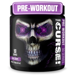 JNX SPORTS A Maldição! Pó pré-treino para homens e mulheres, cafeína, beta-alanina, creatina, L-citrulina, 50 servinhos, sabor de uva escura – aumentar a energia, força e foco