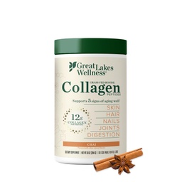 Grandes Lagos Bem-Estar Colágeno Peptídeos Pó para Pele, Cabelo, unhas, articulações e digestão - Chai Flavored - Dissolver rapidamente hidrolisado, Não-GMO, Kosher - 10 onças