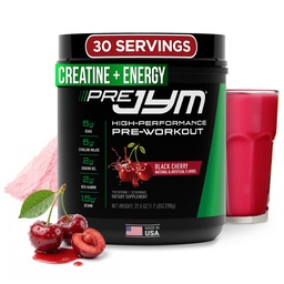 JYM Supplement Science Pre JYM Black Cherry Pre Treino em pó para homens e mulheres, BCAAs, Nootrópicos, Creatina HCI, Citrulina, Beta-Alanina, Betaína, Taurina, Huperzina, 30 Servings