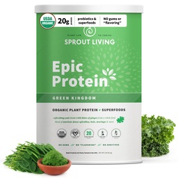 Sprout Vivendo proteína épica, proteína baseada em plantas e superalimentos em pó, Reino Verde, 20 gramas de proteína orgânica em pó, Verdes, Vegan, Não lácteos, Não-GMO, Glúten livre, Açúcar baixo (2 libras, 24 servir)