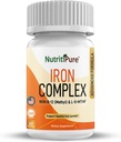 Complexo de Ferro, Complete Blood Building Cápsulas Vegetarianas de Ferro com Ferro de Carbono, Quatrefolic, B12, B6 & Vitamina C, para Mulheres e Homens (60 caps)
