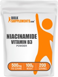 BulkSuplementos.com Niacinamida Pó - Vitamina B3 Pó, Niacinamida Suplemento, Niacinamida 500mg - B3 Vitaminas para a pele, Glúten Livre, 500mg por serviço, 100g (3,5 oz) (Pack of 1)
