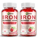 Gummies Suplemento de Ferro para Mulheres, Homens e Crianças, 65mg Ferro e 250mg Vitamina C por Servindo - Sangue Saudável, Energia e Imune Suporte Goma de Vitamina de Ferro com Folato, 2 Pack