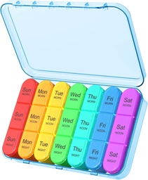 Daviky Pill Organizer Travel, Organizador de comprimidos semanal 3 vezes por dia, Caixa de comprimidos 7 dias, Organizadores de casos de pílulas 7 dias, Organizador de caixa de comprimidos diário, Organizador de remédios para segurar vitaminas e medicamentos (azul)